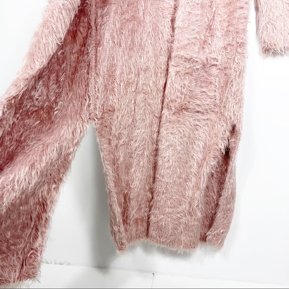 BB Dakota Love Pink Eyelash Long Duster Sweater Cardigan Womens Size XS Furry - Picture 8 of 10
